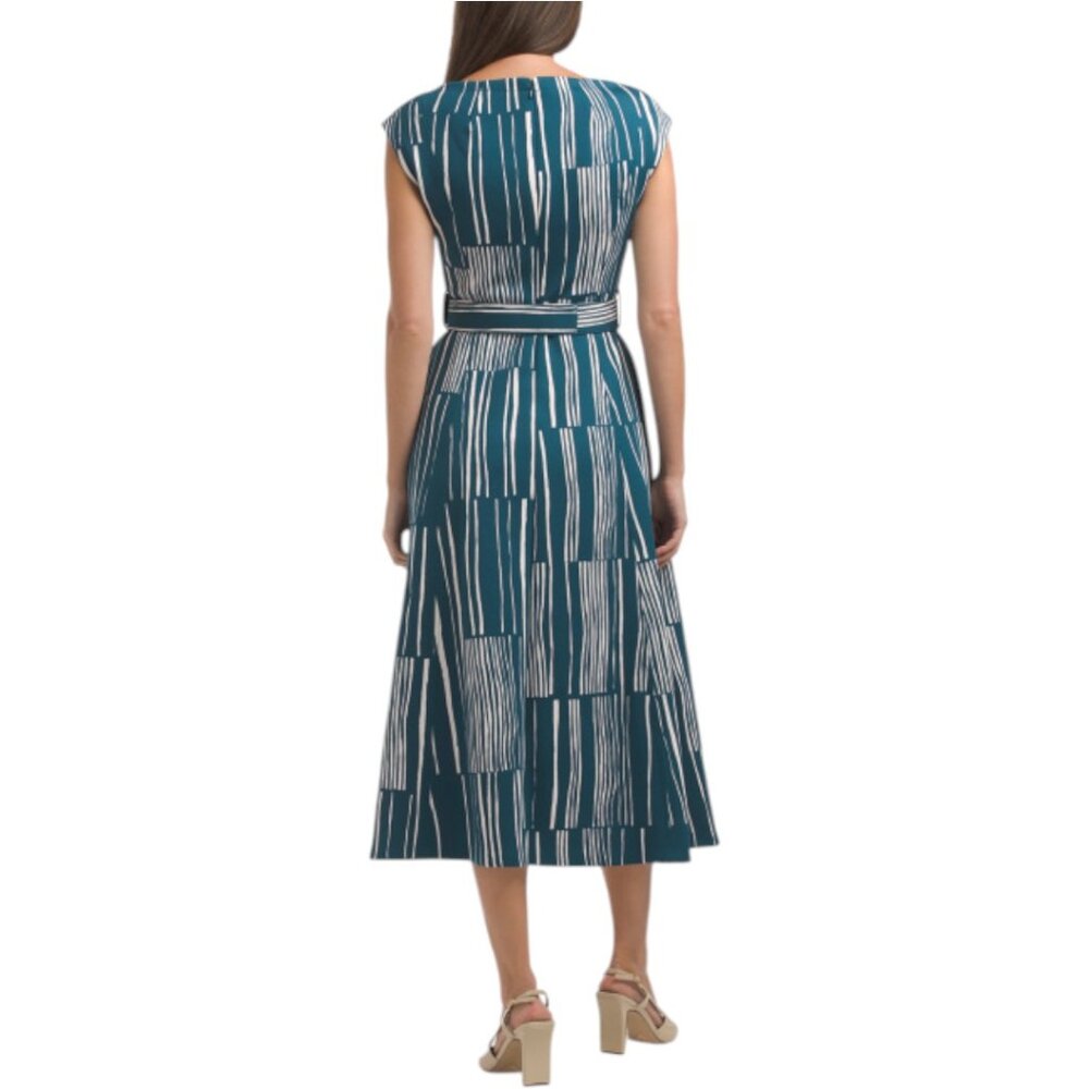 CALVIN KLEIN V-neck Belted Scuba Midi Dress - Picture 2 of 5